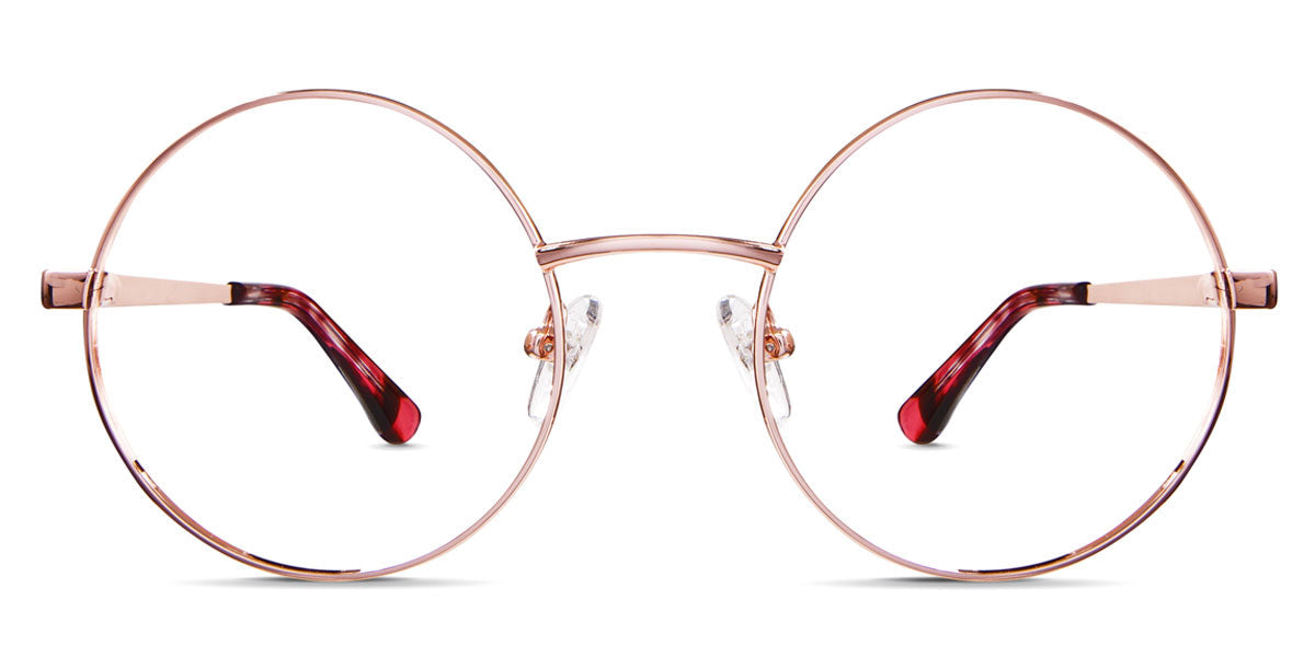 Larsen prescription glasses in cyclamen variant - it's round wired frame in pink metal colour - medium size frame with nose pads Metal eyeglasses