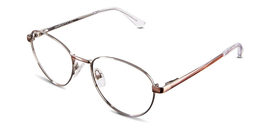 Murphy wired frame in azalea variant - it's oval shape frame has metal temple arms covered with acetate cover which is clear
