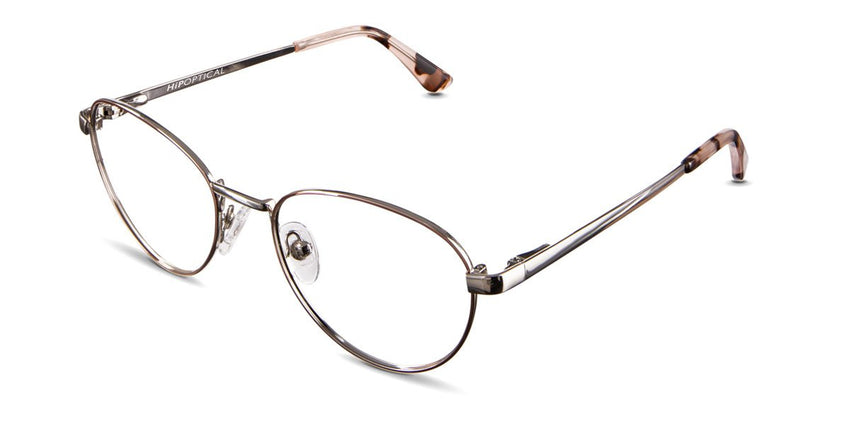 Murphy wired frame in abalone variant - it has metal temple arms covered with acetate cover which is pink and brown colour