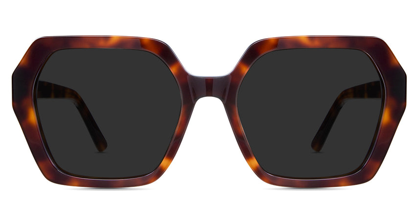 Kiro black tinted Standard Solid sunglasses in bongo variant - it's an acetate frame with tortoise pattern with thick rim and temple arm.