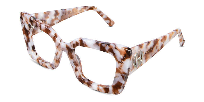 Malva cat eyeglasses in praline variant in white and brown colour - broad arms with Hip Optical written on the right arm