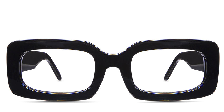 Mokka eyeglasses in jet-setter variant in pure black color from lenses area to temples, this eyeglasses for women is medium size
