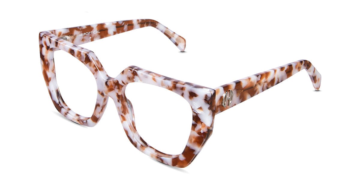 Naria eyeglasses in praline variant in white and brown colour - medium broad arms with Hip Optical written on the right arm