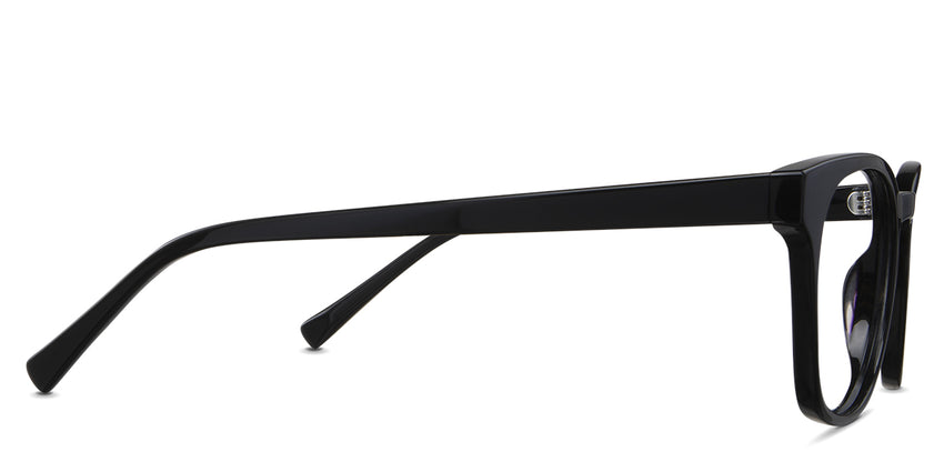 Nuso frame in the midnight variant - it has a regular thick temple arm and a flat temple tip.