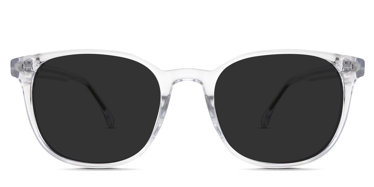 Olin black tinted Standard Solid sunglasses in the cloudsea variant - it's a transparent round frame with a high nose bridge.