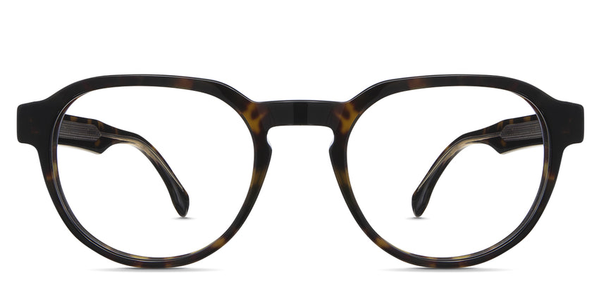Risto eyeglasses in the cayuga variant - are a round frame in black tortoise color.
