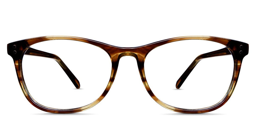 Gellar glasses in foxy variant - it's oval shape thin frame in brown and khaki colour - it's medium size frame best for wide faces