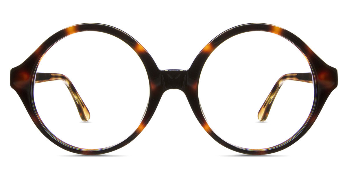 Odona frame in hickory variant with orange and brown colour - it's round frame in tortoise style pattern - medium size frame with acetate material Bold