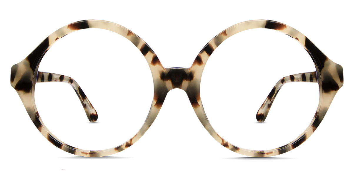 Odona frame in monroe variant with off white and brown colour - it's round frame in tortoise style pattern - medium size frame with acetate material Bold