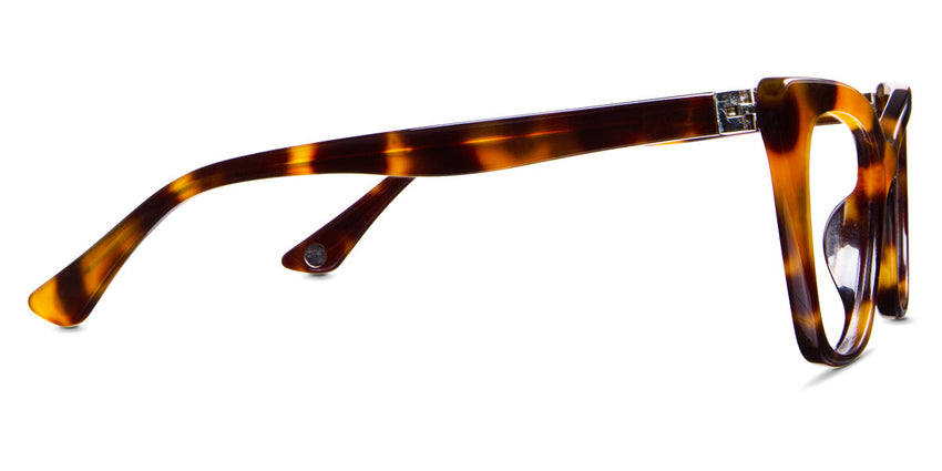 Kline Jr prescription glasses in chocolate pudding variant have a short temple arm that fits kids and a narrow face shape.
