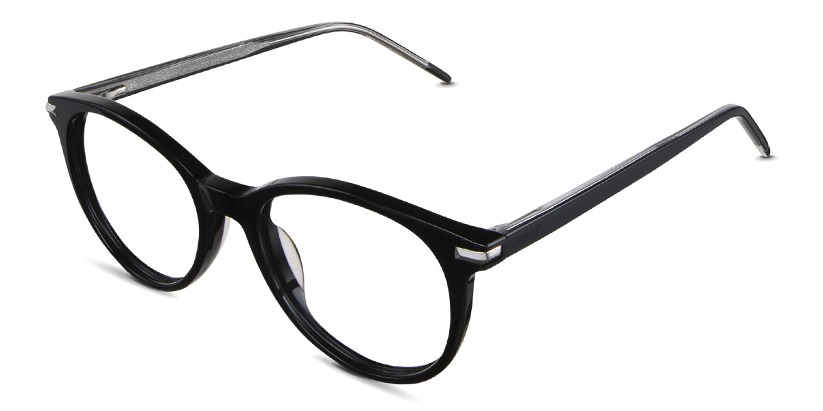 Sile acetate eyeglasses in cattle variant - have a silver brushed style on the inside of the temple arm.