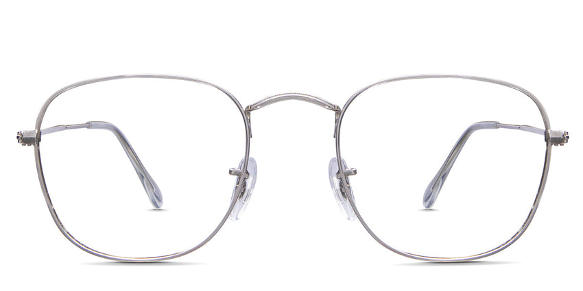 Sique eyeglasses in stone variant - it's silver colour metal frame with curvy corner square shape viewing area