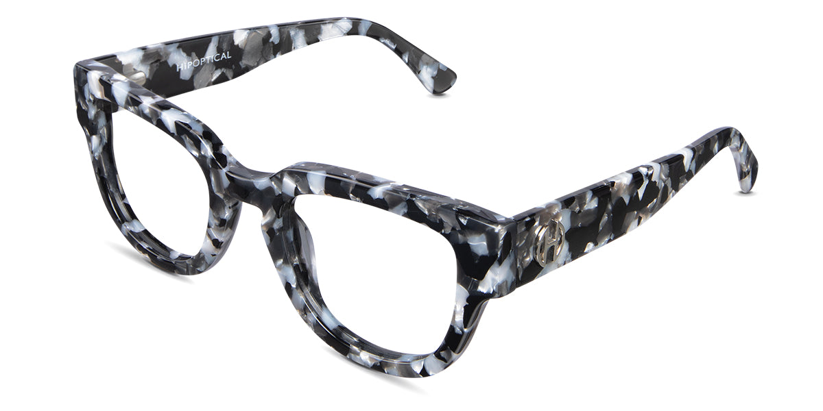 Taro glasses frame in charcoal variant in acetate material - it has wide viewing area with colour black, gray and pearl colour