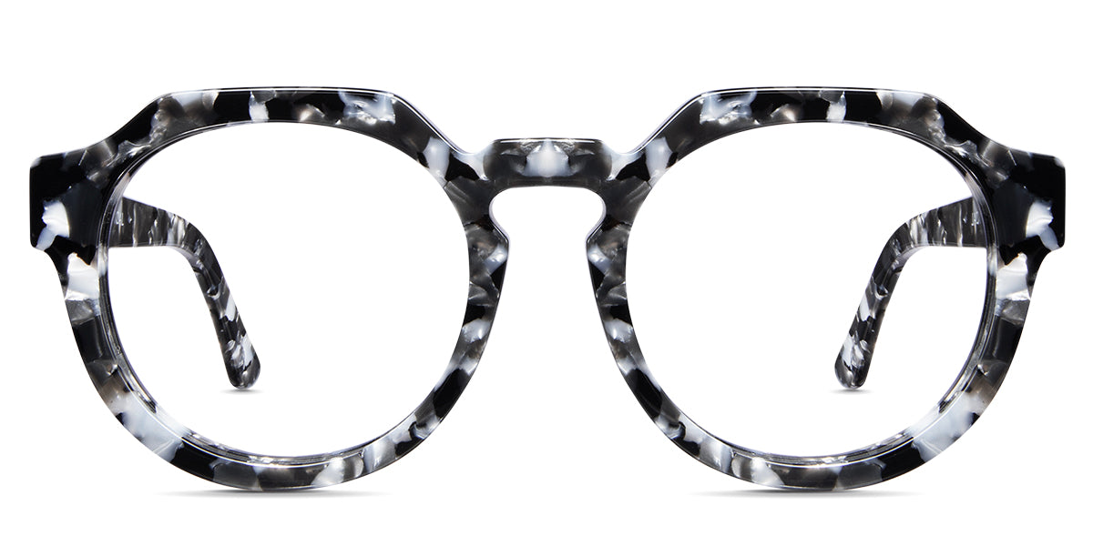 Taxo eyeglasses in charcoal variant with acetate material - round frame in white, gray and black shades of colours Bold