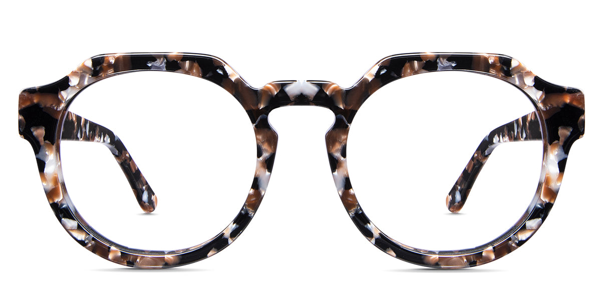 Taxo frame in sila variant comes in black, brown and beige shades of color. It has tortoise style pattern in round shape Bold