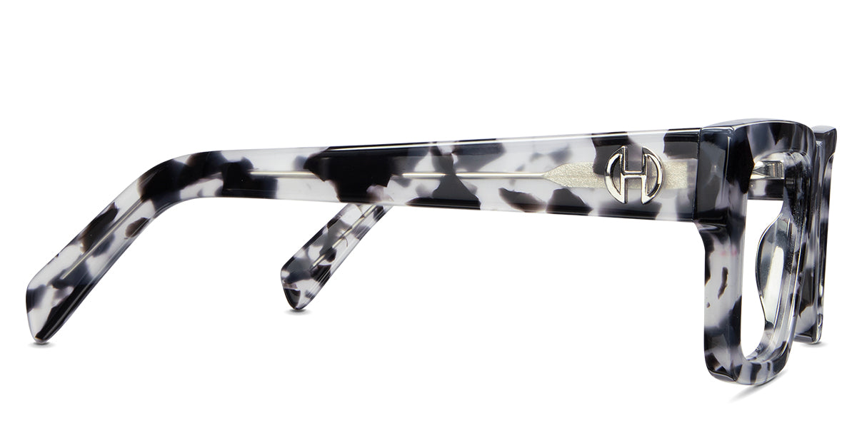 Tori eyeglasses in moonlight variant with acetate material - square viewing area with broad arms with Hip Optical logo on it