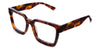 Umer glasses in walnut variant - it's square frame with broad temple arms with high nose bridge with a straight bar at top