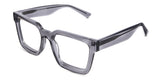 Umer prescription glasses in silver cloud variant - it's square frame with broad temple arms with high nose bridge and a straight bar at top