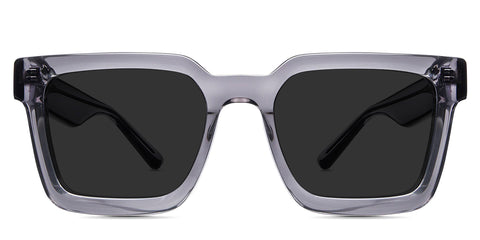 Umer black tinted Standard Solid sunglasses in Silver Cloud variant - it's a transparent frame with broad temple arms, high nose bridge and a straight bar at the top