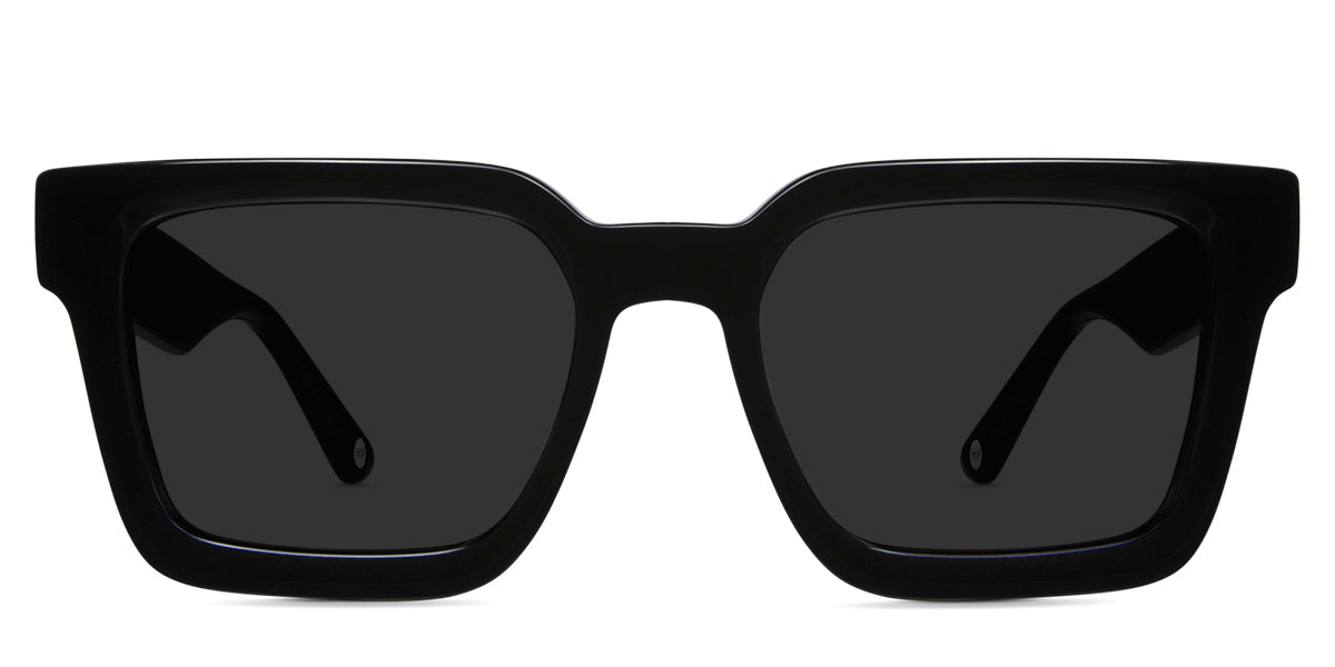 Umer black tinted Standard Solid glasses in midnight variant - it's a square frame with broad temple arm.