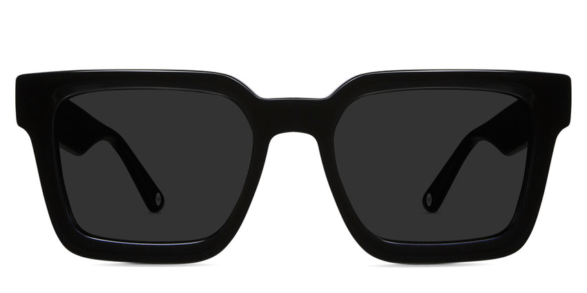 Umer black tinted Standard Solid sunglasses in midnight variant - it's a full-rimmed medium thick frame with a square viewing area and U shape nose bridge