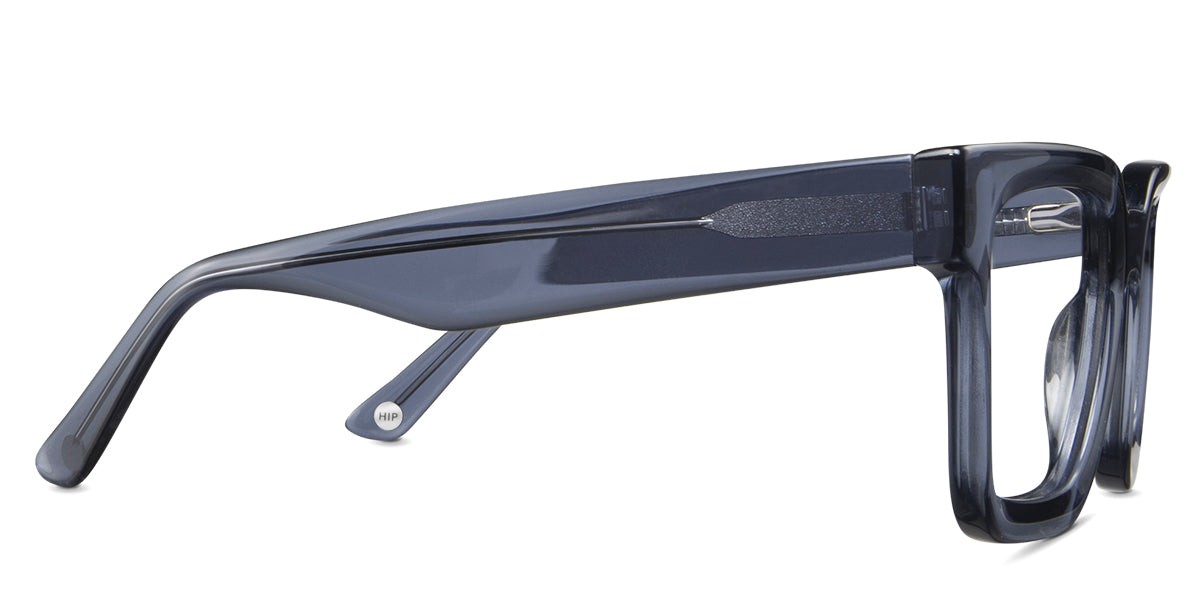 Umer eyewear in sapphire variant - it's a medium size frame with a logo on both sides of the temple tips.