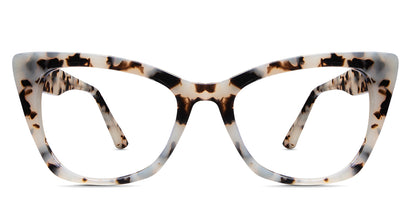 Kline eyeglasses in marble variant - it's creamy white and black color cat eye frame for oval face shape - it has pointed bar on top