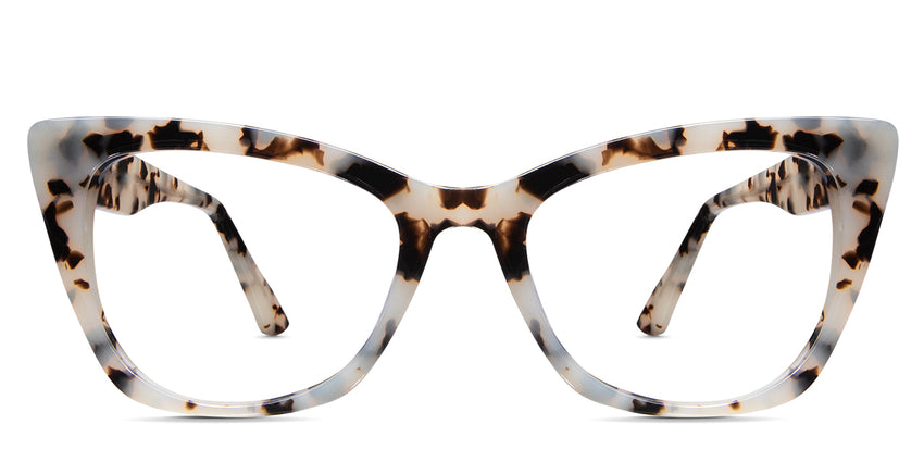Kline eyeglasses in marble variant - it's creamy white and black color cat eye frame for oval face shape - it has pointed bar on top Cat-Eye best seller