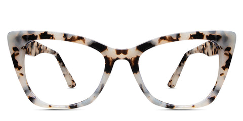 Kline eyeglasses in marble variant - it's creamy white and black color cat eye frame for oval face shape - it has pointed bar on top Cat-Eye best seller