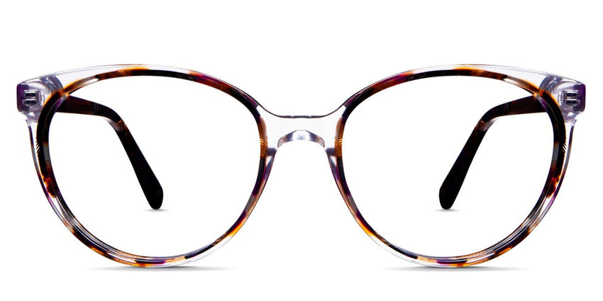 Torres eyeglasses in ruddy oak variant - oval frame in purple, orange and black colour - frame size 52-17-140