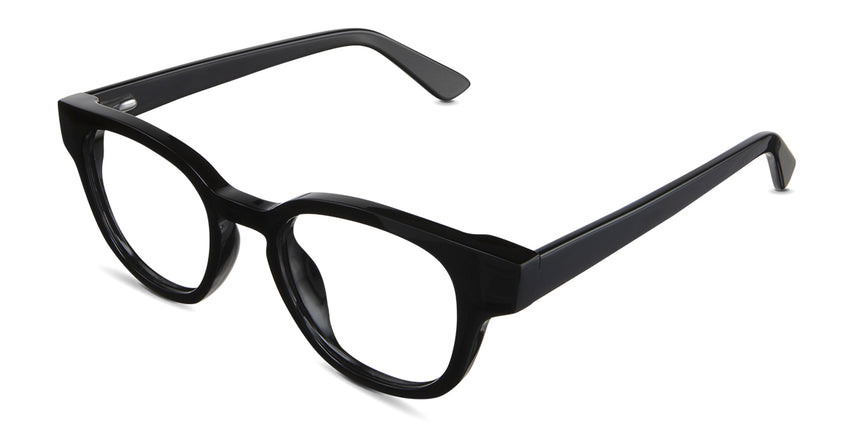 Aris prescription eyeglasses in midnight variant - it's a regular broad frame with a keyhole shape nose bridge.