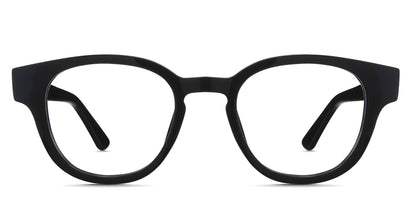 Aris eyeglasses in midnight variant - it's an oval acetate frame in black color.