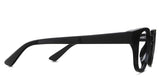 Aris prescription glasses in the midnight variant - have a long temple arm with a hockey shape tip.