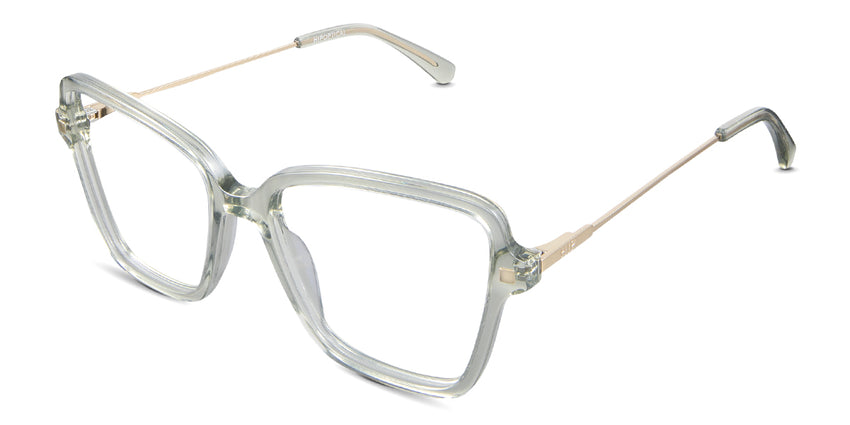 Zina eyeglasses in the olive variant - it has an acetate rim in color light green and a metal arm in color gold