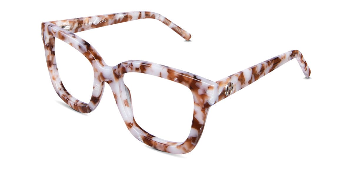 Acra eyeglasses in praline variant in white and brown colour - medium broad arms with Hip Optical written on the right arm