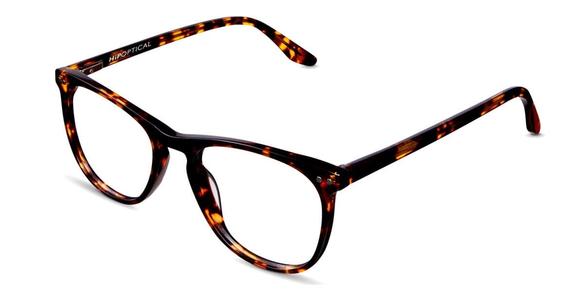Aguilera glasses in hathaway variant - thin frame inblack and orange colour - it has thin arm with Hip Optical written