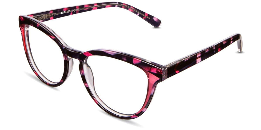 Bristow frame in carnation variant - it's cat eye frame with pink and black colours - arms are medium wide