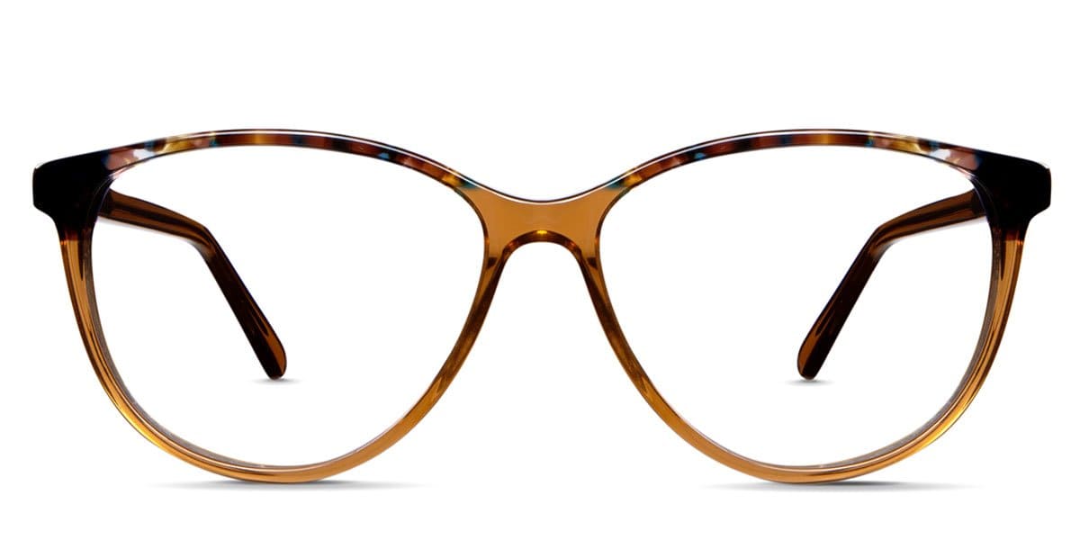 Brooks two toned frame in blond wood variant - made with acetate material in beige, orange and yellow colour - it's oval shape frame Bold