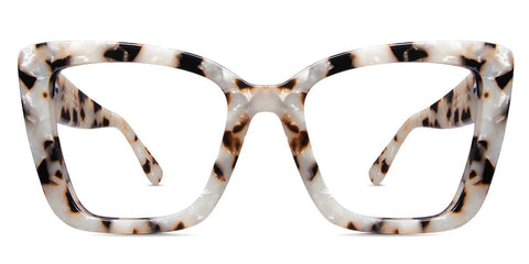 Cat-Eye Chet frame in tabar variant has square viewing area and broad temple arms best seller eyeglasses