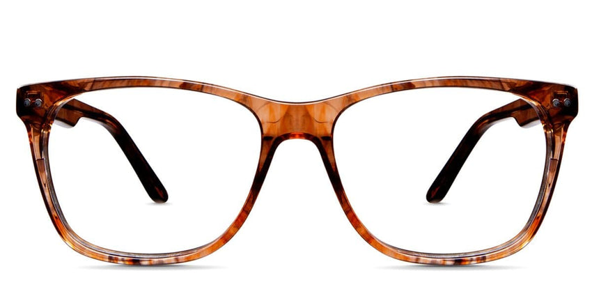 Harris frame in mahogany variant - made with acetate material in brown and orange colour - it's rectangle frame with wide viewing area