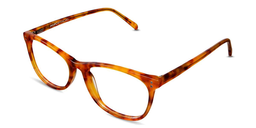 Jagger eyeglasses in invigorate variant- it's wide acetate frame in brown and orange colours - it has hip Optical written on right arm