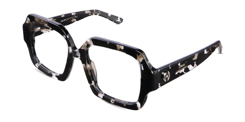 Laga frame in velvet variant - tortoiseshell pattern with square shape viewing area and broad arms with logo