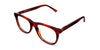 Shimer Jr eyeglasses in habanero variant - rectangular viewing area with red, brown and orange shades of colours - written Hip Optical on arms