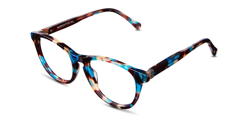 Wiegert Jr kids glasses in sweet bluette variant - it's a round frame with a touch of cat eye on its end piece