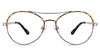 Wilson glasses in lattice variant - round frame with thin temple arms covered with dark coffee and beige acetate temple cover medal