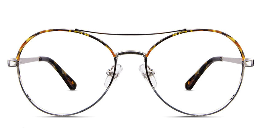 Wilson glasses in lattice variant - round frame with thin temple arms covered with dark coffee and beige acetate temple cover